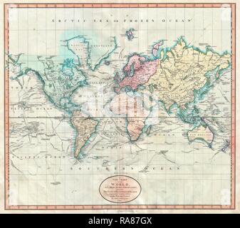 1801, Cary mappa del mondo sulla proiezione di Mercatore, John Cary, 1754 - 1835, Inglese cartografo. Reinventato Foto Stock