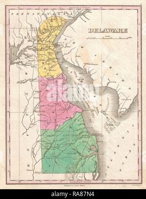 1827, Finley Mappa di Delaware, Anthony Finley cartografo degli Stati Uniti nel XIX secolo. Reinventato Foto Stock