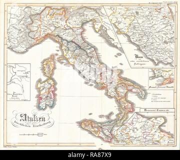 1850, Justus Perthes mappa dell'Italia. Reinventato da Gibon. Arte Classica con un tocco di moderno reinventato Foto Stock