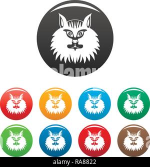 Testa di gatto set di icone 9 vettore di colore isolato su bianco per qualsiasi design Illustrazione Vettoriale