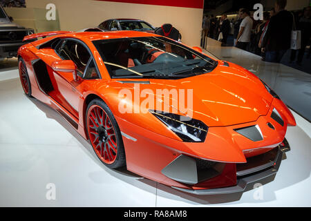 Francoforte, Germania - Sep 13, 2013: Hamann Nervudo Lamborghini Aventador LP760-4 sports car presentato al salone di Francoforte IAA Motor Show. Foto Stock