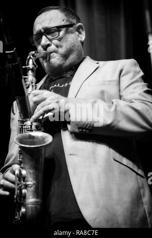 Gilad Atzmon assolo sul alto sassofono con il minimo comune denominatore, Scarborough Jazz Festival 2017 Foto Stock