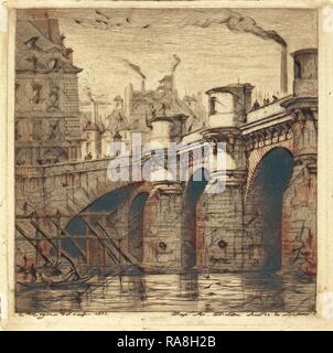 Charles Meryon (francese, 1821 - 1868), Le Pont Neuf, Paris, 1853, incisione sul libro verde. Reinventato da Gibon. Classic reinventato Foto Stock