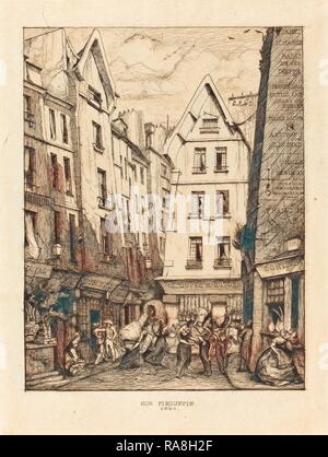 Charles Meryon (francese, 1821 - 1868), La Rue piroettare aux Halles di Parigi (piroettare Street, vicino i mercati, Paris reinventato Foto Stock