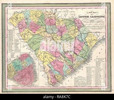 1850, Mitchell Mappa della Carolina del Sud con Charleston inset. Reinventato da Gibon. Arte Classica con un tocco di moderno reinventato Foto Stock