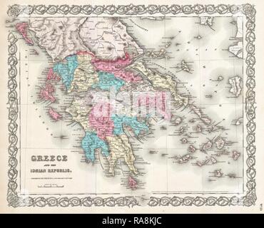 1855, Colton Mappa di Grecia. Reinventato da Gibon. Arte Classica con un tocco di moderno reinventato Foto Stock