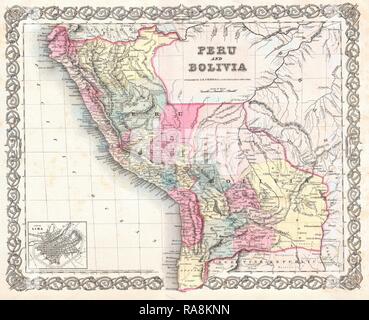 1855, Colton Mappa di Perù e Bolivia. Reinventato da Gibon. Arte Classica con un tocco di moderno reinventato Foto Stock