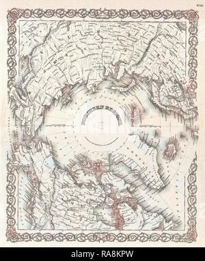 1855, Colton mappa dell'Artico o polo nord. Reinventato da Gibon. Arte Classica con un tocco di moderno reinventato Foto Stock