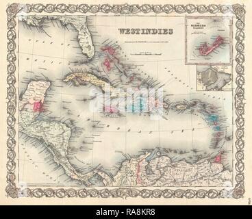 1855, Colton mappa delle Indie Occidentali. Reinventato da Gibon. Arte Classica con un tocco di moderno reinventato Foto Stock