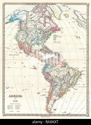 1855 Spruner mappa delle Americhe dal 1776. Reinventato da Gibon. Arte Classica con un tocco di moderno reinventato Foto Stock