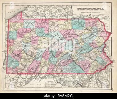 1857, Colton Mappa di Pennsylvania. Reinventato da Gibon. Arte Classica con un tocco di moderno reinventato Foto Stock