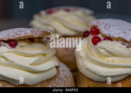 Swedish Semla torte Close-Up Foto Stock