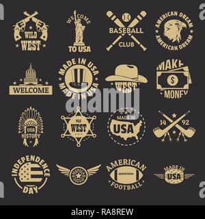 USA logo vintage set di icone, stile semplice Illustrazione Vettoriale