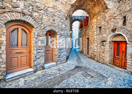 Case tradizionali in mastice medievale Borgo di Mesta sull isola di Chios, Grecia Foto Stock