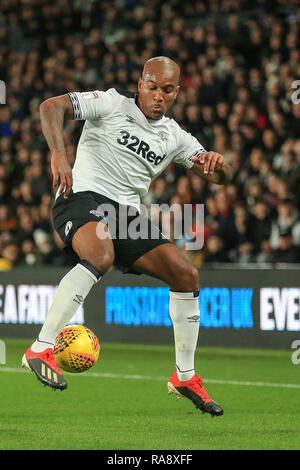 Il 1 gennaio 2019, Pride Parkderby, Inghilterra; Sky scommessa campionato, Derby County vs Middlesbrough ; Andre Sapienza (02) del Derby County controlla la palla durante il gioco Credito: Mark Cosgrove/News immagini English Football League immagini sono soggette a licenza DataCo Foto Stock