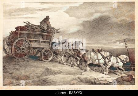 Theodore Gericault (francese, 1791 - 1824), il carro del carbone, 1821, litografia. Reinventato da Gibon. Arte Classica con un reinventato Foto Stock