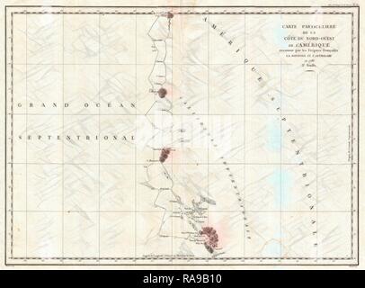 1786, La Perouse Mappa di San Francisco, baia di Monterey in California e Oregon. Reinventato da Gibon. Arte Classica con un reinventato Foto Stock