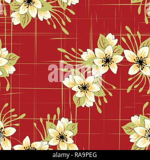 Abstract vector pattern con disegnati a mano fiori e punti. Floral seamless texture. Eps vettoriali 10. Illustrazione Vettoriale