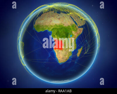 Angola dallo spazio sul pianeta Terra con rete digitale che rappresenta la comunicazione internazionale, la tecnologia e la corsa. 3D'illustrazione. Elementi di t Foto Stock