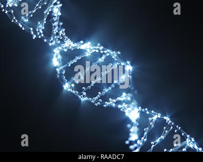 Acido desossiribonucleico (DNA), la molecola che porta il codice genetico. 3D'illustrazione, scienza Concetto di immagine. Foto Stock