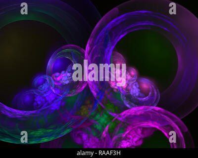 Rendering 3D sfondo astratto con toro e bolle. Goccia d'acqua, bolla d'aria, forma ritorta, microbiologia, cell, loop, evidenziare la riflessione, design Foto Stock