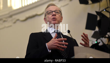 Oxford, Regno Unito. 3 gennaio, 2019. Defra Segretario di Stato, Rt Hon Michael Gove MP a Oxford reale Conferenza agricola . Municipio di Oxford. Credito: Richard Cave/Alamy Live News Foto Stock