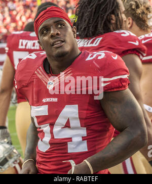 Santa Clara, California, USA. Xiv Sep, 2014. San Francisco 49ers fuori linebacker Nick Moody (54) Domenica 14 Settembre, 2014 in Santa Clara, California. La porta ha sconfitto il 49ers 27-20. Credito: Al di Golub/ZUMA filo/Alamy Live News Foto Stock