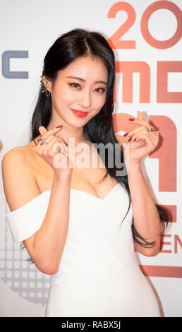 Kyungri (nove muse), Dec 29, 2018 : un membro del sud coreano ragazza gruppo 9Muse, Kyungri, frequenta un tappeto rosso evento del 2018 MBC Premi di intrattenimento a Seul, in Corea del Sud. Credito: Lee Jae-Won/AFLO/Alamy Live News Foto Stock