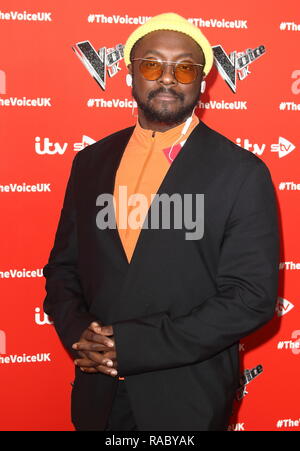 Londra, Regno Unito. 3 gennaio, 2019. Will.i.am alla voce UK TV show di lancio in Hotel W, Leicester Square. Credito: Keith Mayhew/SOPA Immagini/ZUMA filo/Alamy Live News Foto Stock