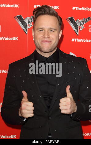 Londra, Regno Unito. 3 gennaio, 2019. Olly Murs alla voce UK TV show di lancio in Hotel W, Leicester Square. Credito: Keith Mayhew/SOPA Immagini/ZUMA filo/Alamy Live News Foto Stock