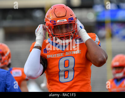 Dallas, TX, Stati Uniti d'America. Il 26 dicembre, 2018. Boise State player, Jabril Frazier (8), presso il NCAA Football primi responder Bowl gioco tra il Boise State Broncos e il Boston College Eagles al Cotton Bowl di Dallas, TX. (Assoluta fotografo completo & Company Credit: Joe Calomeni/MarinMedia.org/Cal Sport Media) Credito: csm/Alamy Live News Foto Stock