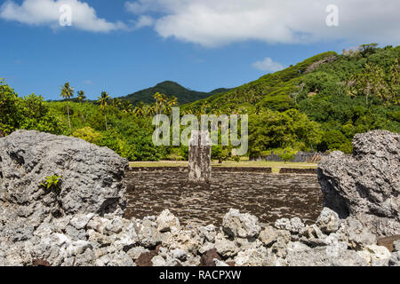 Taputapuatea marae, Sito Patrimonio Mondiale dell'UNESCO su Raiatea, Isole della Società, Polinesia francese, South Pacific Pacific Foto Stock