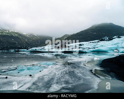 Ghiacciaio Solheimajokull nel sud dell'Islanda, tra i vulcani Katla e Eijafjallajokull, Islanda, regioni polari Foto Stock