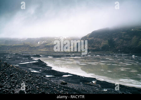 Ghiacciaio Solheimajokull nel sud dell'Islanda, tra i vulcani Katla e Eijafjallajokull, Islanda, regioni polari Foto Stock