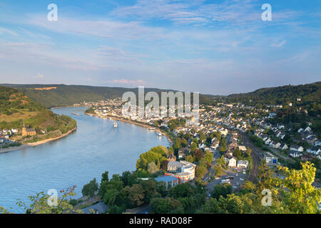 Vista del fiume Reno, Boppard, Renania-Palatinato, Germania, Europa Foto Stock