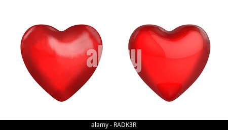 Due cuore rosso isolato su sfondo bianco. Disegnare a mano. Foto Stock