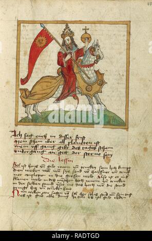 Il sole rappresentato come un imperatore a cavallo, Augsburg, Germania, poco dopo il 1464, acquarello e inchiostro su carta reinventato Foto Stock