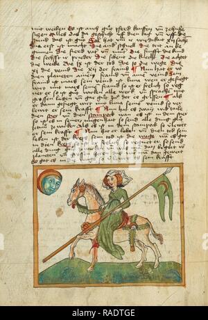 La luna viene rappresentata come una donna a cavallo, Ulm, Germania, poco dopo il 1464, acquarello e inchiostro su carta tenuti reinventato Foto Stock