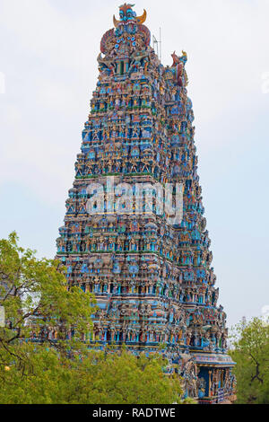 La western Gopuram, o ingresso gateway, al Tempio di Madurai complessa che coprono 45 acri nel cuore di Madurai, India Foto Stock