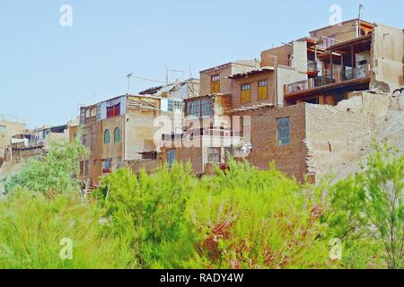 L autentico Kashgar Old Town street view demolito prima della ristrutturazione da il governo cinese per il nuovo sviluppo urbano, Xinjiang, Cina. Foto Stock