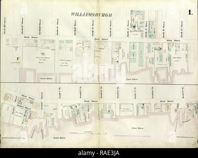 La piastra 1: Mappa delimitata da nord 12th Street, prima strada, Nord Quinta Strada, Wythe Street, North 3rd Street, prima strada reinventato Foto Stock