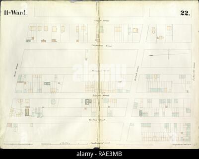 La piastra 22: mappa delimitata da Myrtle Avenue, Clinton Street, Lafayette Avenue, Cumberland Street. 1855, William Perris reinventato Foto Stock