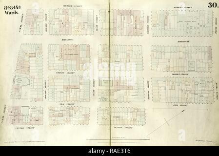 La piastra 30: mappa delimitata da Spring Street, Elm Street, Broome Street, Centre Street, Canal Street, Mercer Street. 1852 reinventato Foto Stock