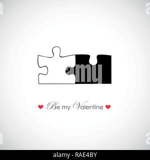 Essere il mio valentine felice il giorno di San Valentino in bianco e nero puzzle illustrazione vettoriale EPS10 Illustrazione Vettoriale