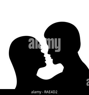 Bacio romantico silhouette un ragazzo e una ragazza isolato su sfondo bianco illustrazione vettoriale EPS10 Illustrazione Vettoriale