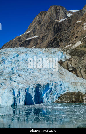 La Tidewater glacier, Sud Skjoldungen Fjord, gloriosa meteo, remote a sud est della Groenlandia, Danimarca, regioni polari Foto Stock