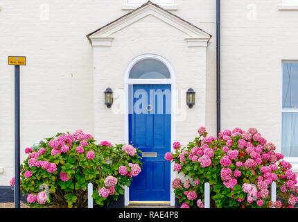 Sportello anteriore della casa inglese decorato con fiori Foto Stock