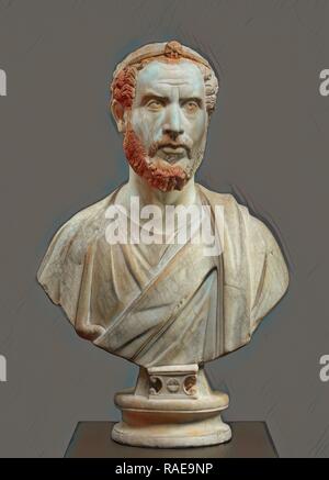 Busto di un uomo, forse un sacerdote di Serapide, Impero Romano, 180 - 220, marmo con policromia e doratura, 79. reinventato Foto Stock