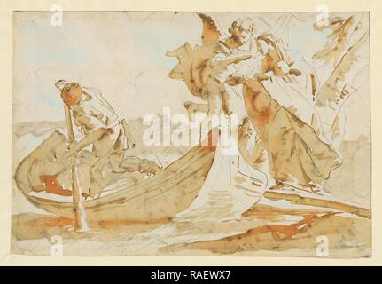 Fuga in Egitto, Giovanni Battista Tiepolo (italiano, 1696 - 1770), Italia, 1725 - 1735, penna e inchiostro bruno marrone con reinventato Foto Stock