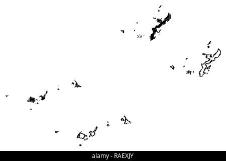 Prefettura di Okinawa (divisioni amministrative del Giappone, Prefetture del Giappone) mappa illustrazione vettoriale, scribble sketch Mappa Okinawa Illustrazione Vettoriale